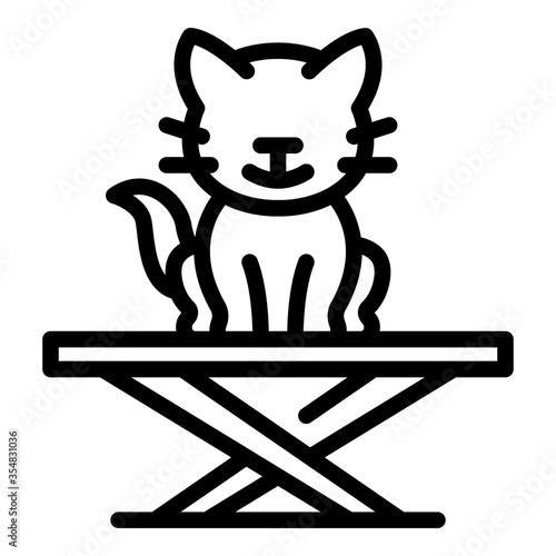 Groomer cat on desk icon. Outline groomer cat on desk vector icon for web design isolated on white background