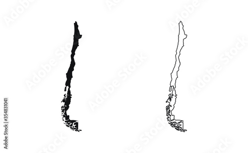 Chile map silhouette line country America map illustration vector outline American isolated on white background