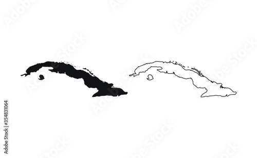 Cuba map silhouette line country America map illustration vector outline American isolated on white background