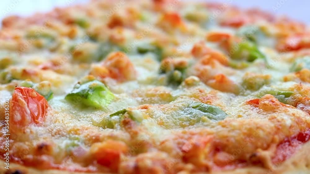 Closeup Homemade Pizza. Rack focus Closeup Homemade Pizza. Rack focus