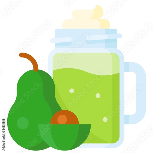 Avocado smoothie icon, Beverage flat vector illustration