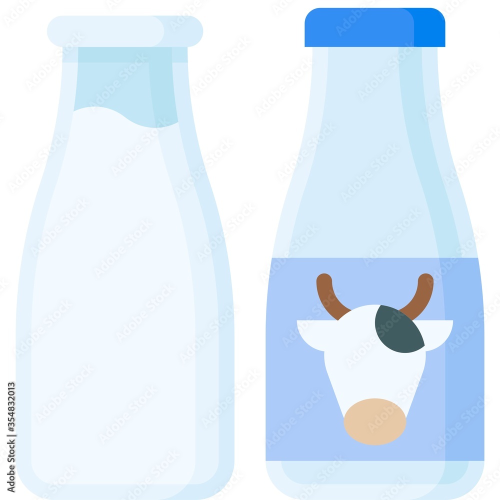 Milk bottle icon, Beverage flat vector illustration Milk bottle icon, Beverage flat vector illustration