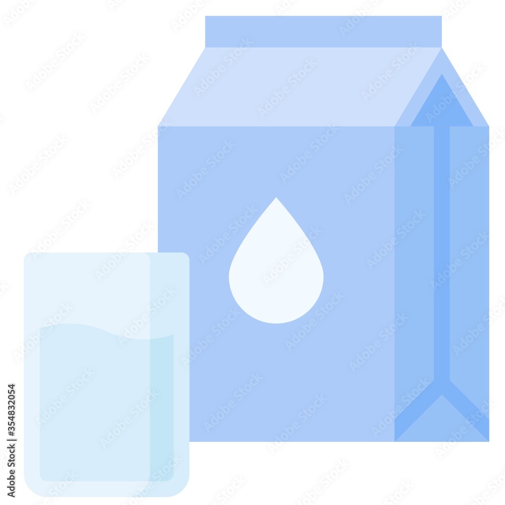 Glass of milk and milk carton icon, Beverage flat vector Glass of milk and milk carton icon, Beverage flat vector
