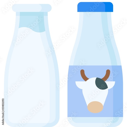 Milk bottle icon, Beverage flat vector illustration