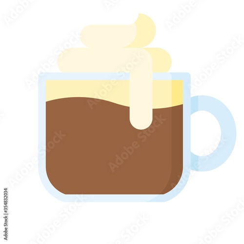 Coffee with whipped cream icon, Beverage flat vector