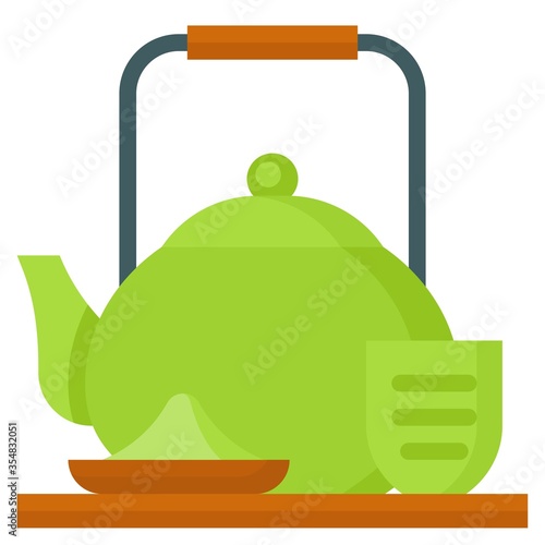 Matcha with teapot icon, Beverage flat vector illustration