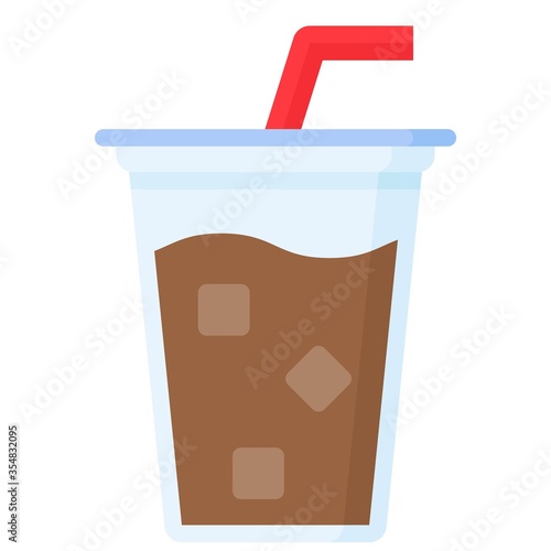 Cola in plastic glass icon, Beverage flat vector illustration