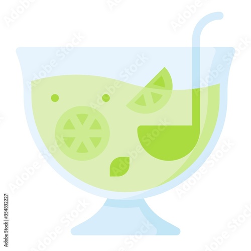Lemon cocktail icon, Beverage flat vector illustration