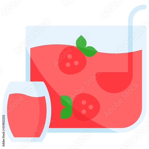 Strawberry cocktail icon, Beverage flat vector illustration