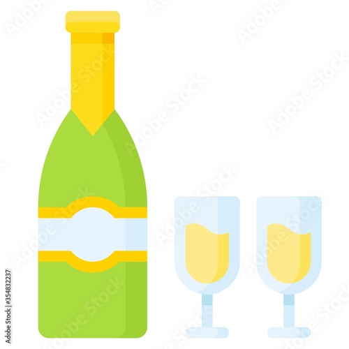 Sparkling wine icon, Beverage flat vector illustration