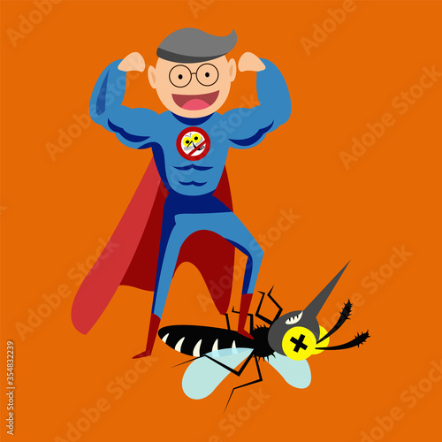 Hero kill mosquito, mosquito protection concept. vector illustration