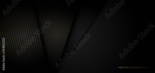 Abstract template black overlapping background with striped lines golden. Luxury style.