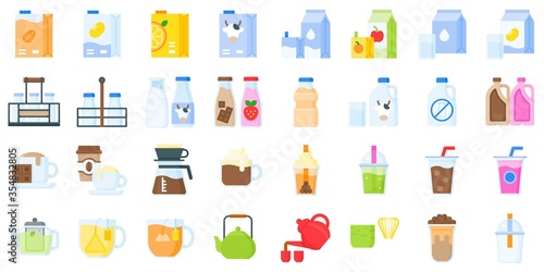 Beverage icon set, flat style vector illustration