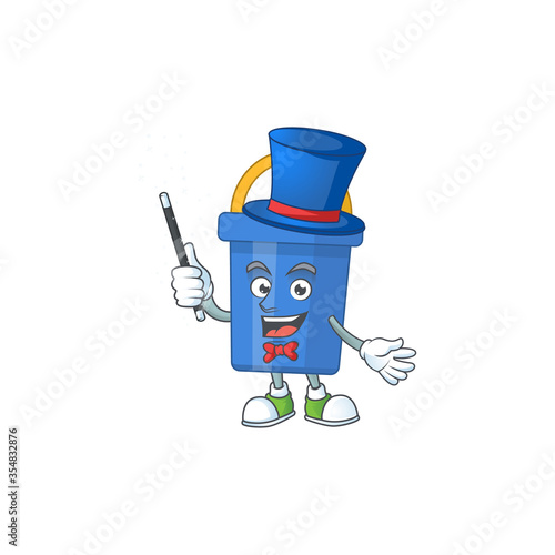 Talented blue sand bucket Magician cartoon mascot design style
