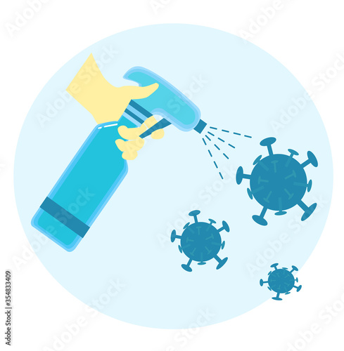 Illustration vector graphic of disinfectant while sprayed for exterminate corona virus.