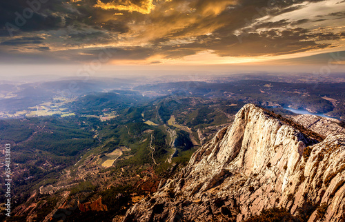 Dramatic landscape during sunset at top of sainte victoire mountain