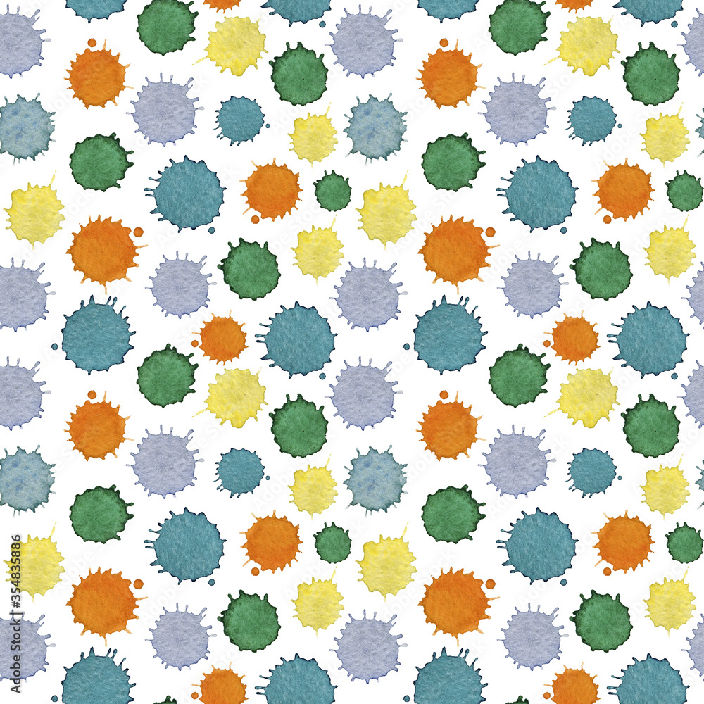 Obraz premium Watercolor seamless pattern for wallpaper, pattern fills, web page background, surface textures in red, pink, blue, green, lilac, gray and white colors.