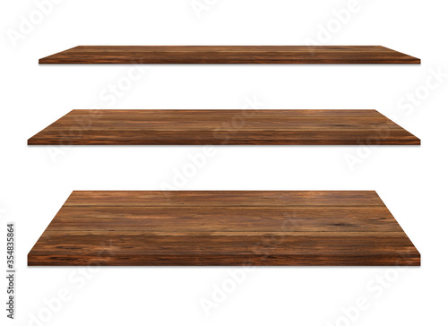wooden shelves isolated on white background