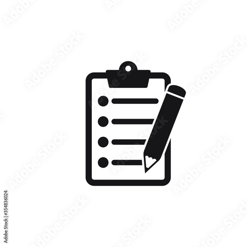 Clipboard pencil vector icon. Black illustration isolated on white background for graphic and web design.