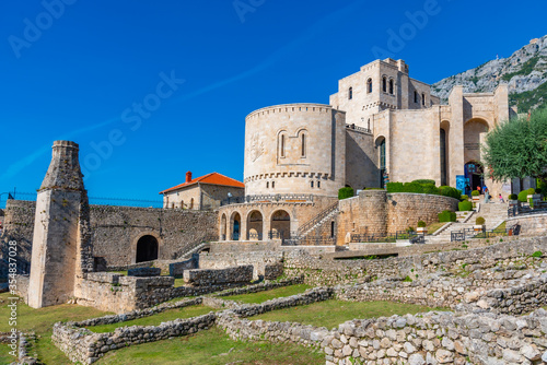 Ruins of Fatih Sultan Mehmet mosque at grounds of Kruja castle in Albania