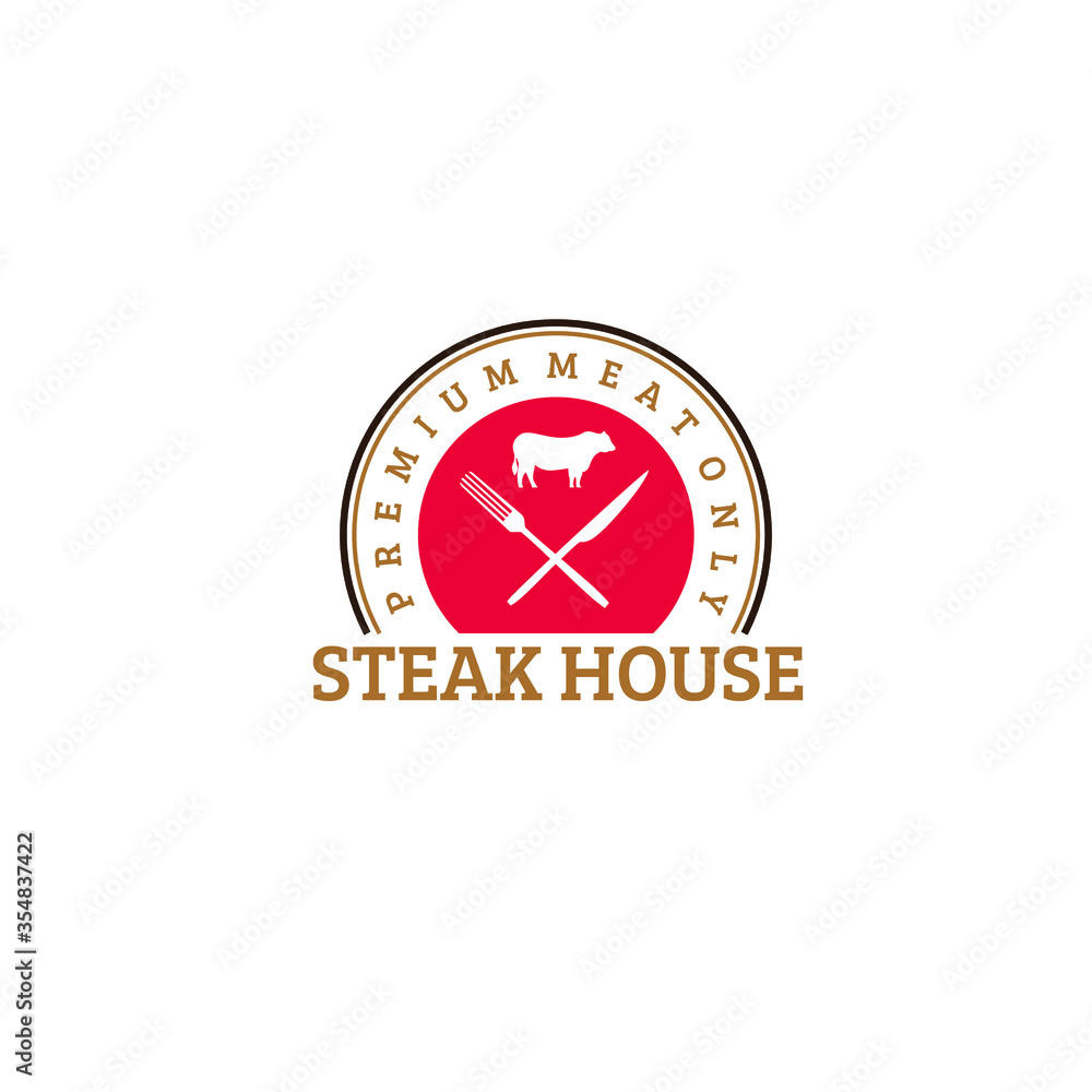 Stamp shaped steak house restaurant logo vector with simple typography ...