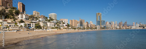 Poniente beach Benidorm Spain Costa Blanca with blue sea and hotels panoramic view