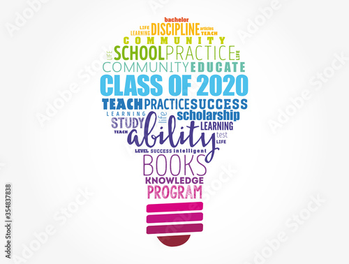 CLASS OF 2020 light bulb word cloud collage, education concept background
