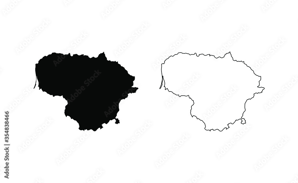 Lithuania map silhouette line country Europe map illustration vector outline European isolated on white background