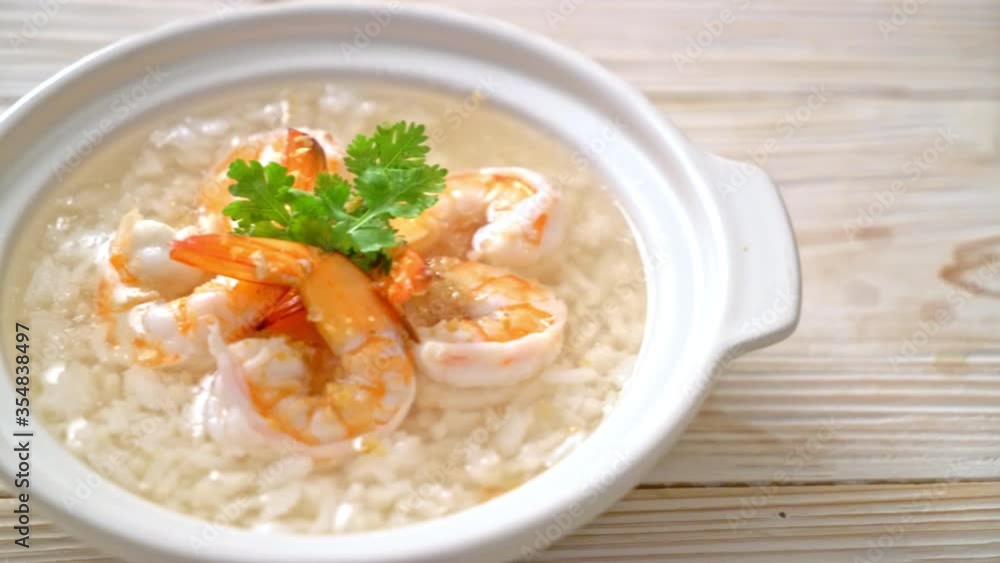 porridge or boiled rice soup with shrimps bowl porridge or boiled rice soup with shrimps bowl