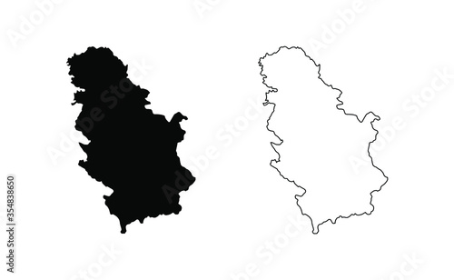 Serbia map silhouette line country Europe map illustration vector outline European isolated on white background