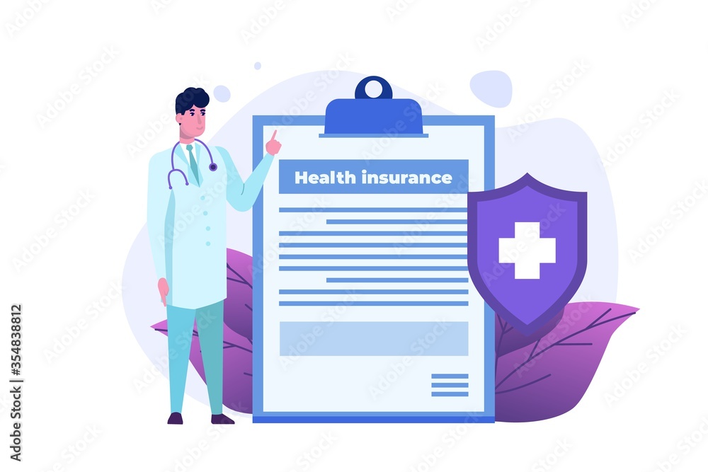 Health insurance service concept. Clipboard with Medical Document Form. Vector illustration Health insurance service concept. Clipboard with Medical Document Form. Vector illustration