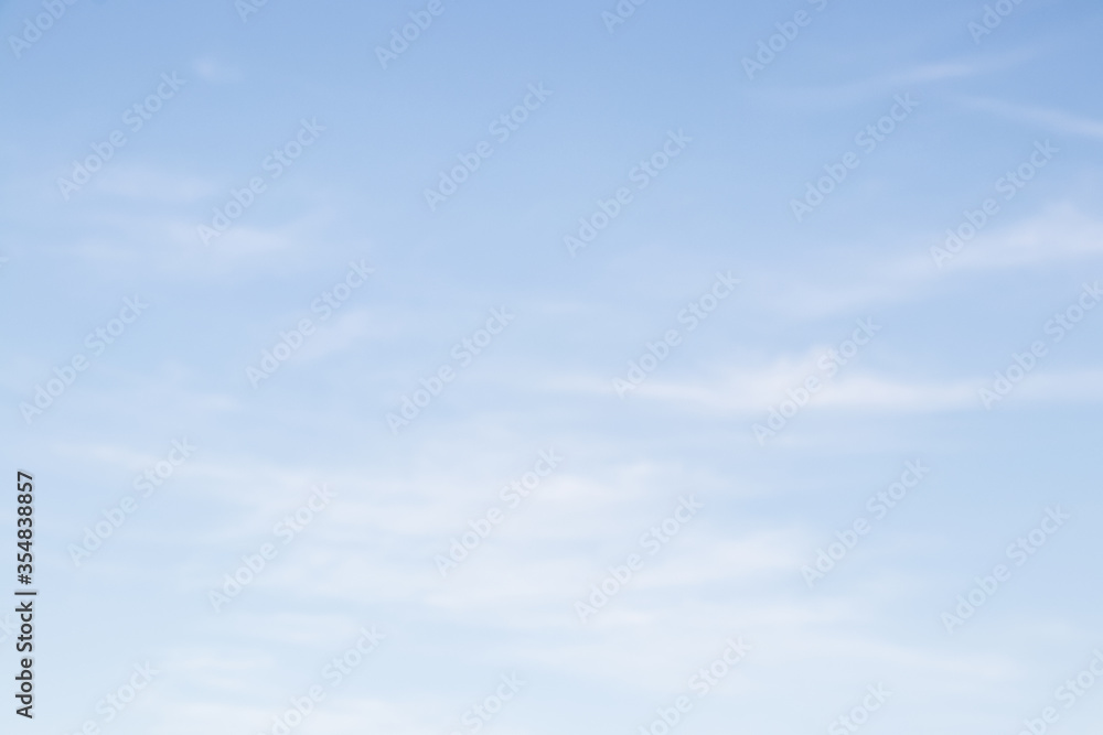 Blurred nature background of sky with clouds. Blue sky with clouds background with soft focus. Empty sky background for your design.