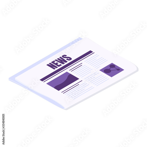 Newspaper folded in half isometric vector illustration. Paper gazette with big article.