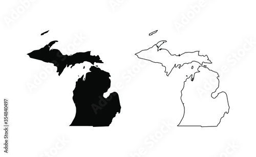 Michigan state silhouette, line style. America illustration, American vector outline isolated on white background
