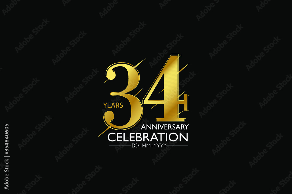 34 year minimalist logo years, jubilee, greeting card. Birthday invitation. Sign Gold space vector illustration on black background - Vector 34 year minimalist logo years, jubilee, greeting card. Birthday invitation. Sign Gold space vector illustration on black background - Vector