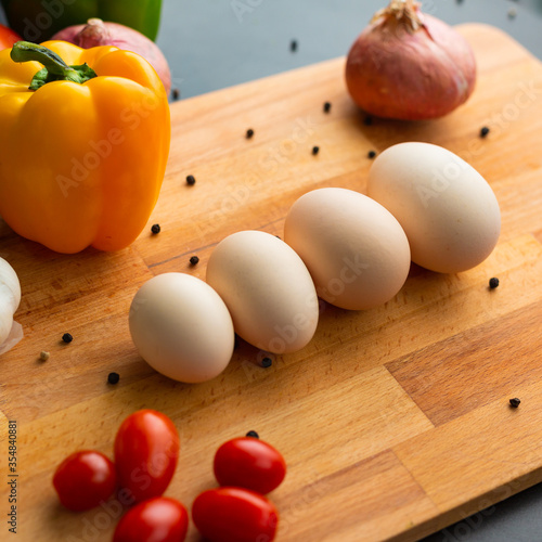 Eggs on the chopping board