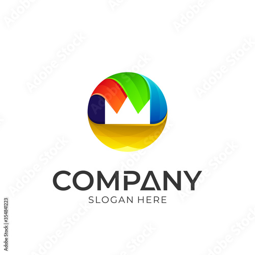 Crown silhouette logo in colorful circle shape