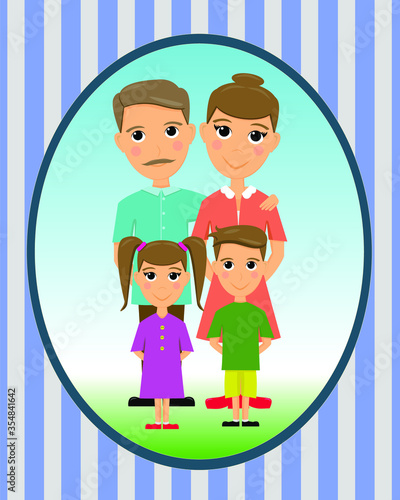 vector caucasian portrait of a happy family with mother, father, son and daughter