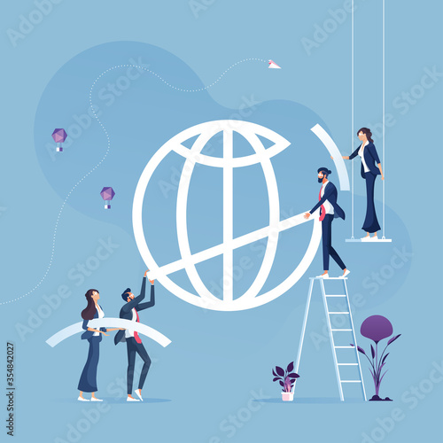 Business team help to build the global sign-Business global economy concept