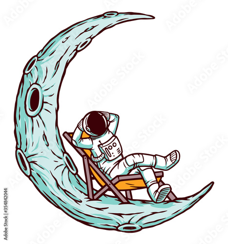 astronaut relaxing on the moon vector illustration
