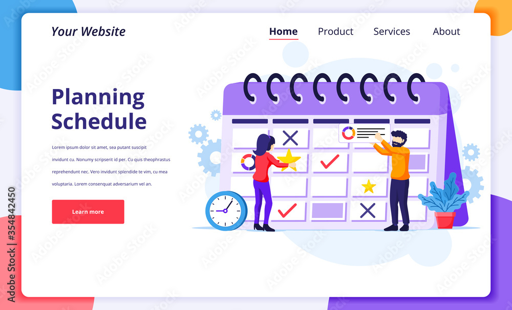 Business planning concept, People filling out the schedule on a giant calendar, work in progress. Modern flat web page design for website and mobile website. Vector illustration