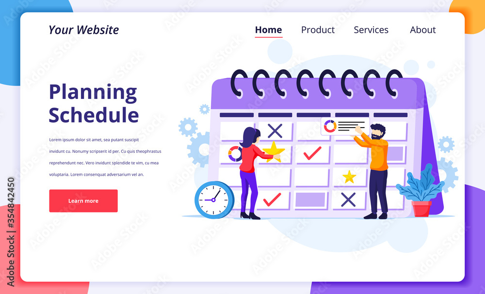 Business planning concept, People filling out the schedule on a giant calendar, work in progress. Modern flat web page design for website and mobile website. Vector illustration Business planning concept, People filling out the schedule on a giant calendar, work in progress. Modern flat web page design for website and mobile website. Vector illustration
