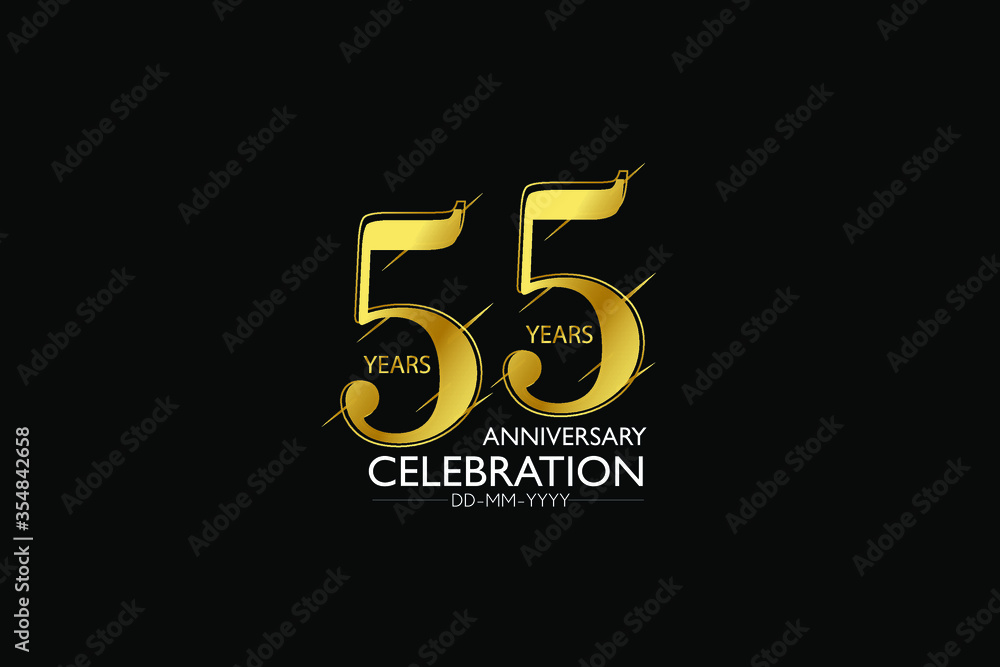 55 year minimalist logo years, jubilee, greeting card. Birthday invitation. Sign Gold space vector illustration on black background - Vector 55 year minimalist logo years, jubilee, greeting card. Birthday invitation. Sign Gold space vector illustration on black background - Vector