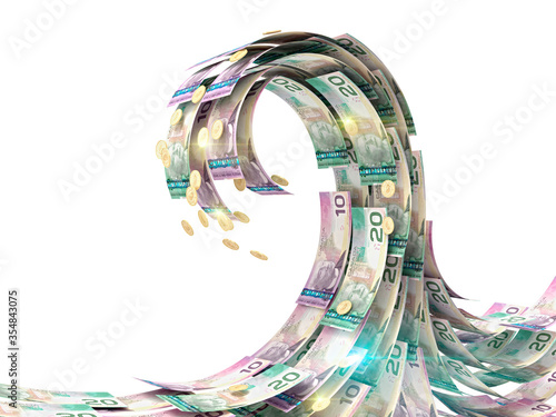 Money wave of canadian dollars isolated on white. 3d illustration photo