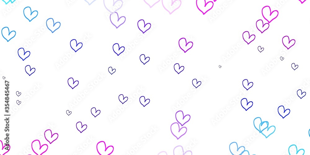 Light Pink, Blue vector background with hearts.