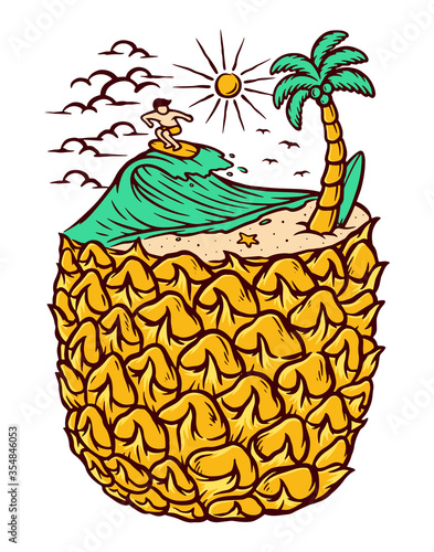 pineapple and beach vector illustration