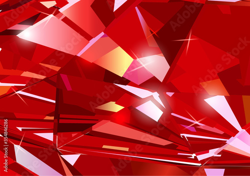 Bright red abstract background made of ruby crystals. Vector design.