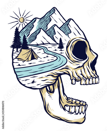 view of the mountain on skull island vector illustration