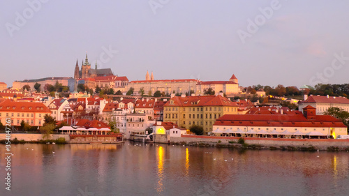 The historical center of Prague at sunrise. City landscape.