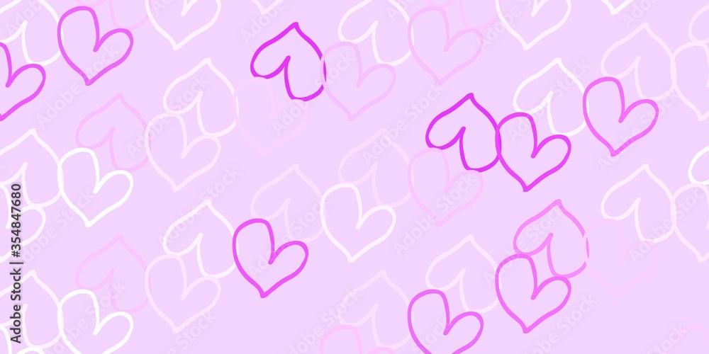 Light Purple vector template with doodle hearts.